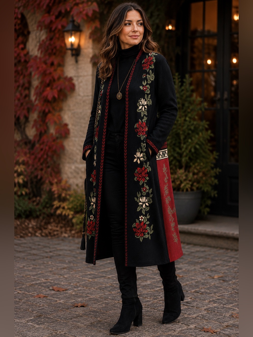 Max Sport Open Duster Small Long Cardigan Sweater Black Red Floral $328 Boho NWT